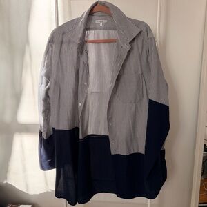Engineered Garments Two-Tone Striped Navy and Gray Shirt